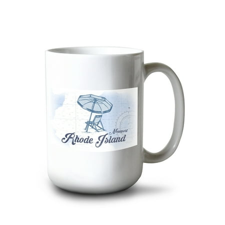 

15 fl oz Ceramic Mug Newport Rhode Island Beach Chair and Umbrella Blue Coastal Icon Dishwasher & Microwave Safe