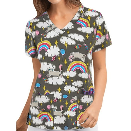 Paille Women Loose V Neck Short Sleeve Work Scrub Tops Cute Printing Tunic Blouse Top Pullover with Pocket
Paille Women Loose V Neck Short Sleeve Work Scrub Tops Cute Printing Tunic Blouse Top Pullover with Pocket