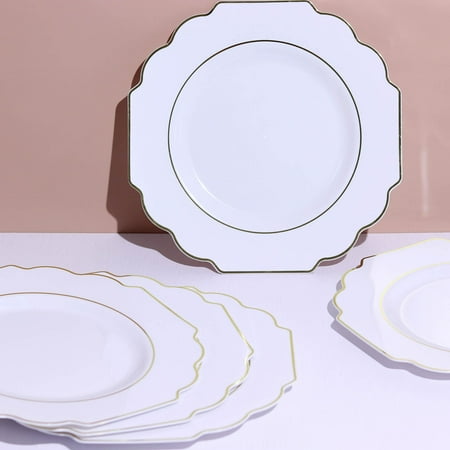 Efavormart 10 Pack | 11 White Hard Plastic Dinner Plates Disposable Tableware Baroque Heavy Duty Plates with Gold Rim
Efavormart 10 Pack | 11 White Hard Plastic Dinner Plates Disposable Tableware Baroque Heavy Duty Plates with Gold Rim