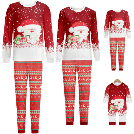 Family Matching Christmas Pajamas Set Merry Christmas Print Sizes Baby-Kids-Adult-Pet 2-Piece Top and Pants Bodysuits Pajamas Set