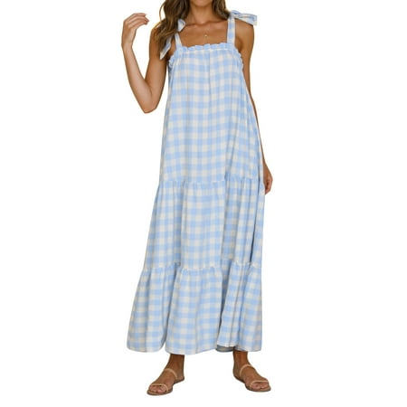 wdehow Women s Sleeveless Long Dress Plaid Printed Tie Up Backless Loose Fit Dress Casual Simple One-Piece Clothes
wdehow Women s Sleeveless Long Dress Plaid Printed Tie Up Backless Loose Fit Dress Casual Simple One-Piece Clothes