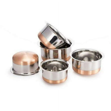 Limetro Steel Stainless Steel Set Of 5 Copper Base Tope Set With Lid