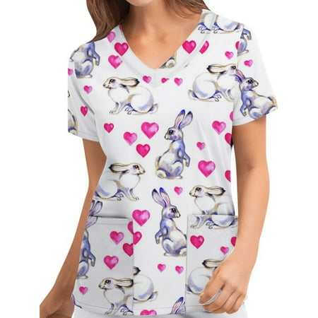 Bebiullo Easter Scrub Tops for Women Eggs Bunny Print V Neck Short Sleeve Medical Scrub Shirts Top Working Uniform Wear with Pockets White M
Bebiullo Easter Scrub Tops for Women Eggs Bunny Print V Neck Short Sleeve Medical Scrub Shirts Top Working Uniform Wear with Pockets White M