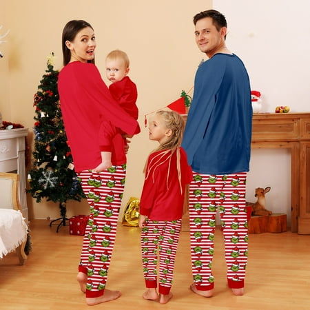 Family Pajamas Sets Christmas PJ s Gr1nch Print Top and Plaid Pants Sleepwear