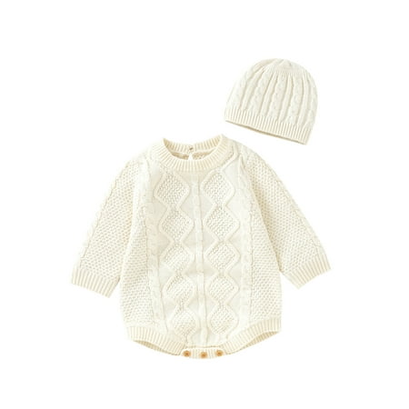 Peyakidsaa Infant Baby Girl Boy Knit Jumpsuit Long Sleeve Buttons Cable Knitted Romper and Cap Set
Peyakidsaa Infant Baby Girl Boy Knit Jumpsuit Long Sleeve Buttons Cable Knitted Romper and Cap Set