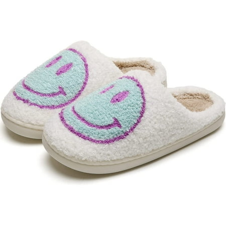 OSLEI Slippers for women indoor and outdoor men open toe fluffy cute smiley face slippers