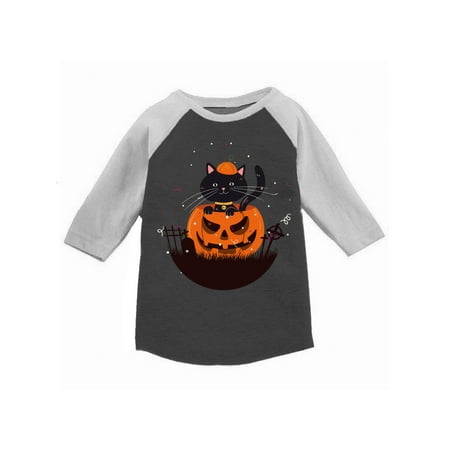 Awkward Styles Halloween T-Shirt Pumpkin Cat Toddler Raglan Shirt