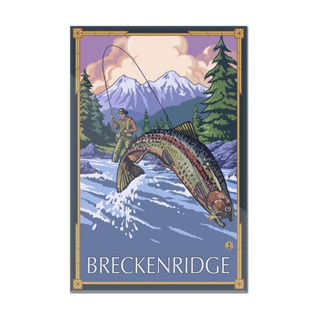 Breckenridge, Colorado - Angler Fly Fishing Scene (Leaping Trout) - Lantern Press Artwork (8x12 Acrylic Wall Art Gallery Quality)