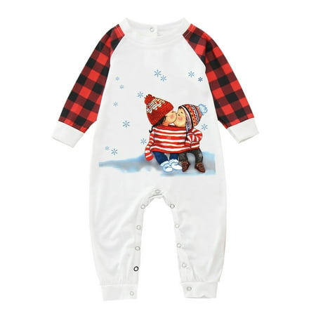 Baby Christmas Cute Prints Romper Family Clothes Baby Long Sleeve Plaid Jumpsuit