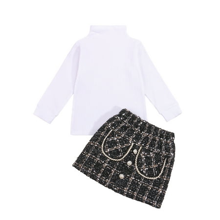 Suanret Toddler Baby Girls 2pcs Clothes Solid Knit Long Sleeve Turtleneck Sweater+Plaids Mini Skirts Sets Black White 1-2 Years
Suanret Toddler Baby Girls 2pcs Clothes Solid Knit Long Sleeve Turtleneck Sweater+Plaids Mini Skirts Sets Black White 1-2 Years