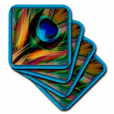 3dRose Feather of a Peacock Soft Coasters set of 4