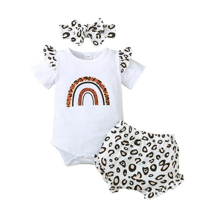 Frobukio Toddler Infant Baby Girls 3Pcs Clothes Sets Leopard Letter Print Short Sleeve Romper + Shorts + Headband White 0-3 Months
Frobukio Toddler Infant Baby Girls 3Pcs Clothes Sets Leopard Letter Print Short Sleeve Romper + Shorts + Headband White 0-3 Months