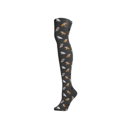 Infinity Classics Womens Cat Tights - 1 Pair Charcoal Gray Cat Print