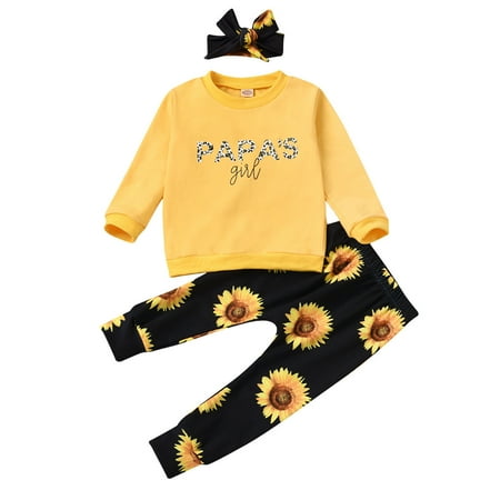 EHTMSAK Newborn Infant Toddler Baby Kids Children Child Girl 3PCS Clothing Set Long Sleeve Letter Print Outfits T Shirts and Sunflower Pants Set with Headband Yellow 0-5Y 80
EHTMSAK Newborn Infant Toddler Baby Kids Children Child Girl 3PCS Clothing Set Long Sleeve Letter Print Outfits T Shirts and Sunflower Pants Set with Headband Yellow 0-5Y 80