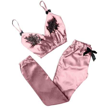 Pajamas Pajama Sets for Women Soft Summer Solid Color Sling V-neck Lace Satin Camisole Sleepwear Elastic Waist Pants Set (X-Large Pink)
Pajamas Pajama Sets for Women Soft Summer Solid Color Sling V-neck Lace Satin Camisole Sleepwear Elastic Waist Pants Set (X-Large Pink)