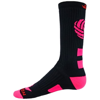 Dig Volleyball Crew Sock - Black/Neon Pink - Medium
