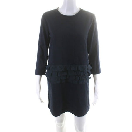 Pre-owned|Marni Womens Long Sleeve Ruffled Dress Navy Blue Cotton Size EUR 38