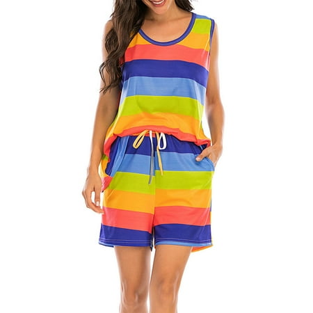 TINYSOME Women Summer Plus Size 2 Piece Pajamas Set Sleeveless V-Neck Loose Tunic for Tank Top with Drawstring Shorts Colorful Striped Home Loungewear Sleepwear
TINYSOME Women Summer Plus Size 2 Piece Pajamas Set Sleeveless V-Neck Loose Tunic for Tank Top with Drawstring Shorts Colorful Striped Home Loungewear Sleepwear