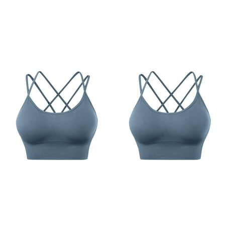 

Bras for Women 2PC Womens Back Sport Bras Padded Strappy Cropped Bras For Yoga Workout Fitness Low Impact Bras Push up Bras for Women