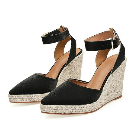 WNG Women s New Slope Heel Thick Bottom High Heel Pointed Straw Woven Rope Sandals 
WNG Women s New Slope Heel Thick Bottom High Heel Pointed Straw Woven Rope Sandals