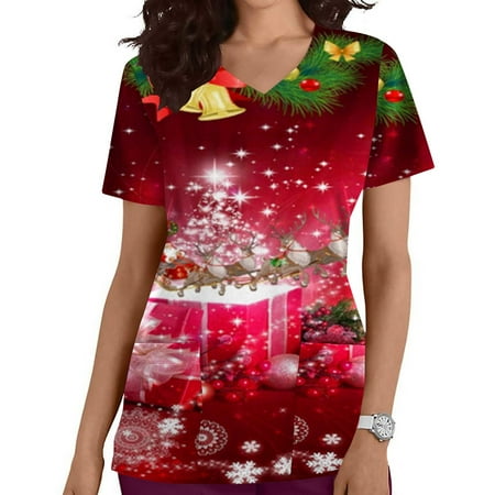 jsaierl Women Christmas Scrub Tops Short Sleeve V-Neck Xmas Graphic Top Working T Shirts Nurse Uniform Dressy Casual Blouse Tees with Pockets
jsaierl Women Christmas Scrub Tops Short Sleeve V-Neck Xmas Graphic Top Working T Shirts Nurse Uniform Dressy Casual Blouse Tees with Pockets