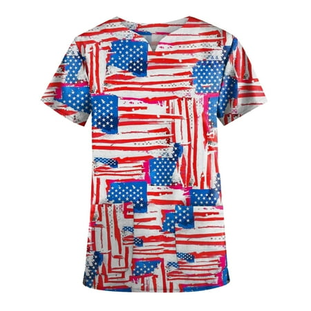 TKing Fashion Womens Summer Plus Size Independence Day Short Sleeve V-Neck Printed Tops Scrub Loose Working T-Shirt with Pocket Red 2XL
TKing Fashion Womens Summer Plus Size Independence Day Short Sleeve V-Neck Printed Tops Scrub Loose Working T-Shirt with Pocket Red 2XL