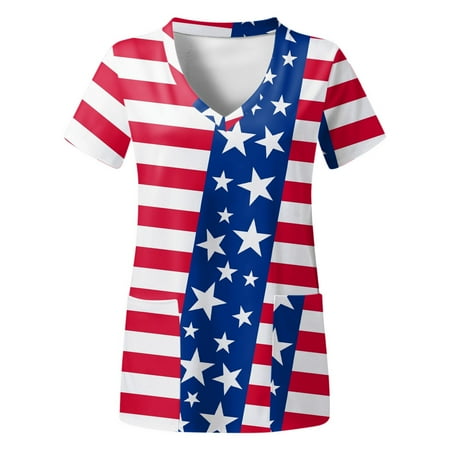 Women Independence Day V-Neck Short Sleeve Pockets Printed Scrubs Top Uniform Nurses Clothing Workwear Leisure Clothes
Women Independence Day V-Neck Short Sleeve Pockets Printed Scrubs Top Uniform Nurses Clothing Workwear Leisure Clothes