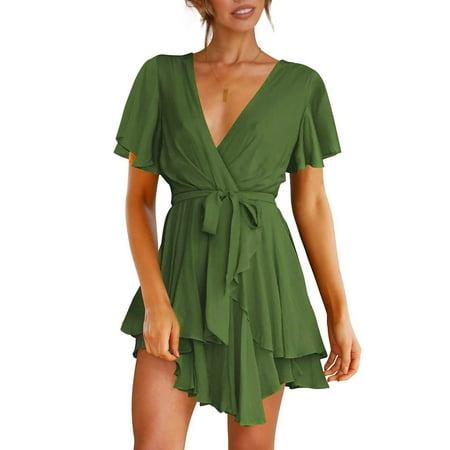 SBYOJLPB Women s waist Womens Casual Short Sleeve Summer Waist Tie Double Layer Ruffle V-Neck Bandage Tunic Solid Dress Green 4(S)
SBYOJLPB Women s waist Womens Casual Short Sleeve Summer Waist Tie Double Layer Ruffle V-Neck Bandage Tunic Solid Dress Green 4(S)