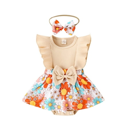 GXFC Infant Baby Girl Romper Skirt Newborn Girls Fly Sleeve Floral Print Jumpsuit Casual A-line One Piece Dress with Bow Headband Babysuit 0-18M
GXFC Infant Baby Girl Romper Skirt Newborn Girls Fly Sleeve Floral Print Jumpsuit Casual A-line One Piece Dress with Bow Headband Babysuit 0-18M
