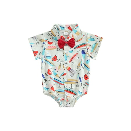 Amuver Baby Boy Romper Short Sleeve Turn-down Collar Fish Print Summer Bodysuit with Bow Tie
Amuver Baby Boy Romper Short Sleeve Turn-down Collar Fish Print Summer Bodysuit with Bow Tie