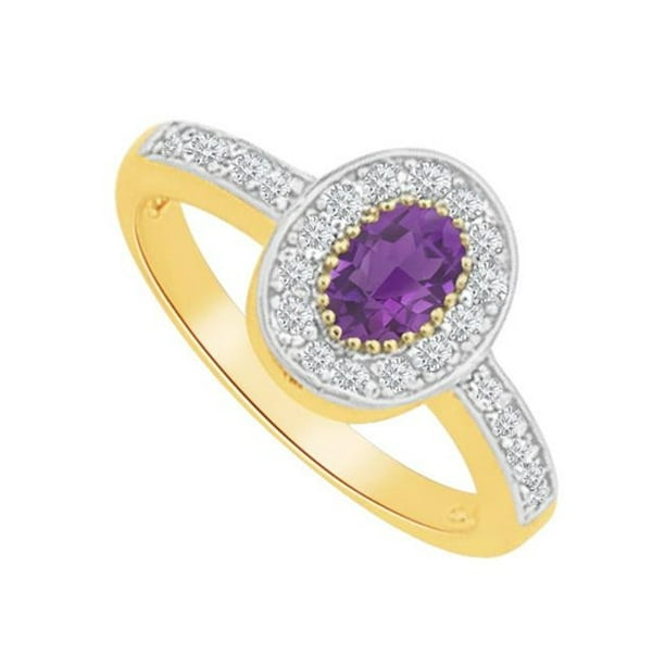 UBNR83376Y147X5CZAM Amethyst & CZ Ring in 14K Yellow Gold, 8 Stones