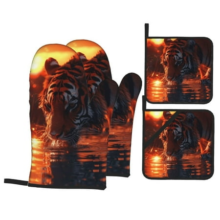 Animal close-up oven mitts and potholders 4-piece set oven mitts and insulated mitts for kitchen cooking baking and grilling 
Animal close-up oven mitts and potholders 4-piece set oven mitts and insulated mitts for kitchen cooking baking and grilling