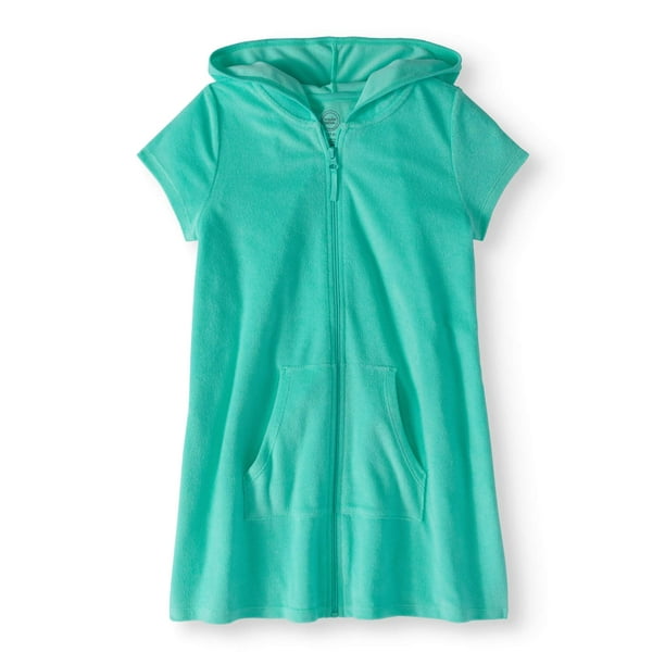 Wonder Nation Girl 4-18 & Plus Front Zip Hooded Swimsuit Coverup