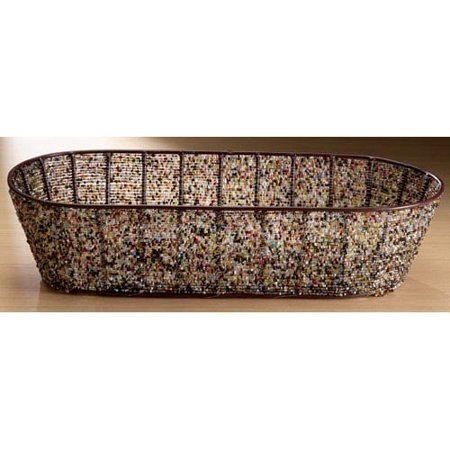 KINDWER Oval Iron Basket with Multi Color Beads, 17-Inch