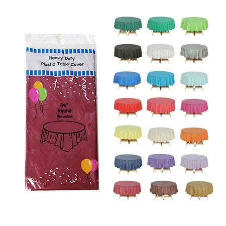(6 Pack) Burgundy Premium Round Heavy-Duty Plastic Table Covers ( Reusable)