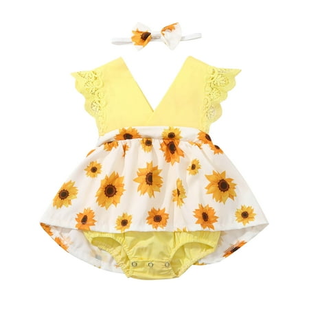 Infant Girls Bodysuits Lace Sunflower Printed Headband Sleeveless Baby Clothes Newborn Kids Children Loose Fashion Outwear Leisure Spring Summer Rompers Jumpsuits
Infant Girls Bodysuits Lace Sunflower Printed Headband Sleeveless Baby Clothes Newborn Kids Children Loose Fashion Outwear Leisure Spring Summer Rompers Jumpsuits