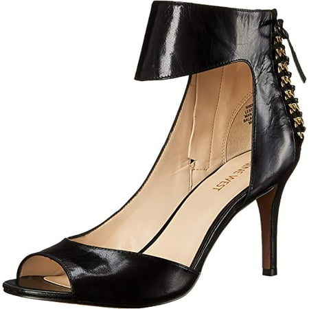 Nine West Women s Instruct Leather Heeled Sandal Black/Black 10 M US New
