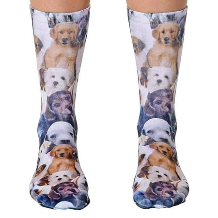Pair Puppy All Over Adorable Puppies Unisex Crew-Length Socks One Size
