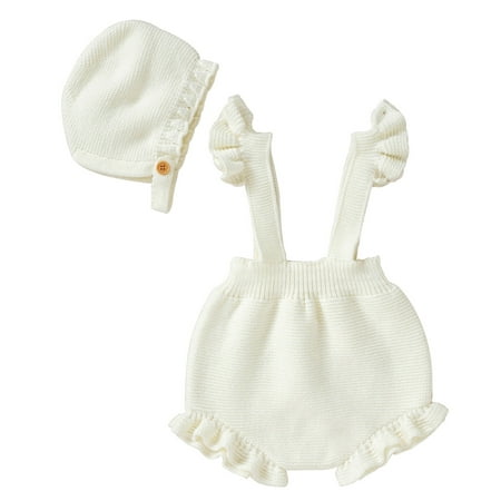 

Fsqjgq Cat and Sweaters Girls Strap Solid Knitted Ruffles Sweater Baby Jumpsuit Romper with Hat Outfits Clothes Set Girls Lavender Sweater Chemical Fiber White 74