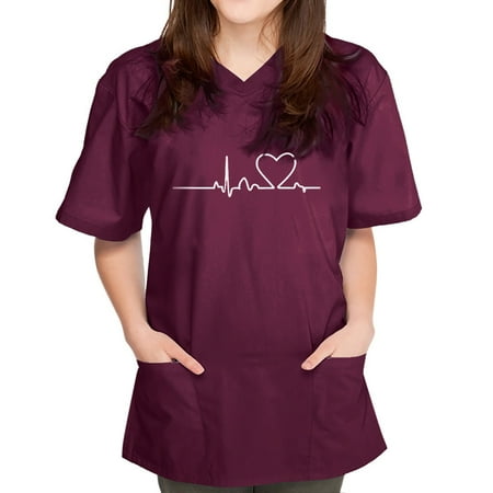 Women Scrubs Tops Short Sleeve V-Neck Tops Working Uniform Solid Color Pocket Blouse Nurse Workwear
Women Scrubs Tops Short Sleeve V-Neck Tops Working Uniform Solid Color Pocket Blouse Nurse Workwear