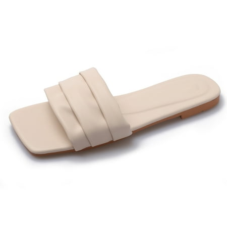 Hawee Women Girls Summer Flat Slide Sandals Ruffled Layers