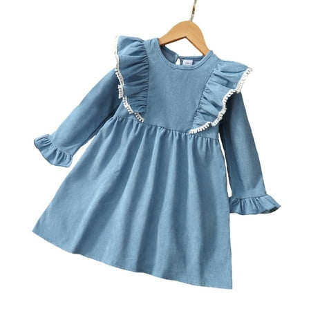KIMI BEAR Toddler Baby Girls Dresses 2T Toddler Girls Fall Winter Clothes 3T Girls Sweet Solid Color Round Collar Ruffle Trim Long Sleeve Dress Blue
KIMI BEAR Toddler Baby Girls Dresses 2T Toddler Girls Fall Winter Clothes 3T Girls Sweet Solid Color Round Collar Ruffle Trim Long Sleeve Dress Blue