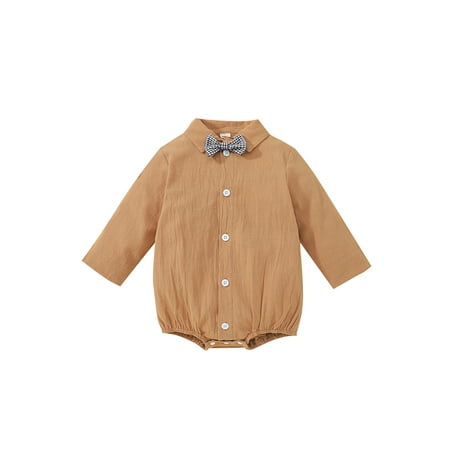 Nokpsedcb Infant Toddler Boys Romper Long Sleeve Cotton Linen Button-Down Baby Bodysuits Outfit with Bow Tie Brown 18-24 Months
Nokpsedcb Infant Toddler Boys Romper Long Sleeve Cotton Linen Button-Down Baby Bodysuits Outfit with Bow Tie Brown 18-24 Months