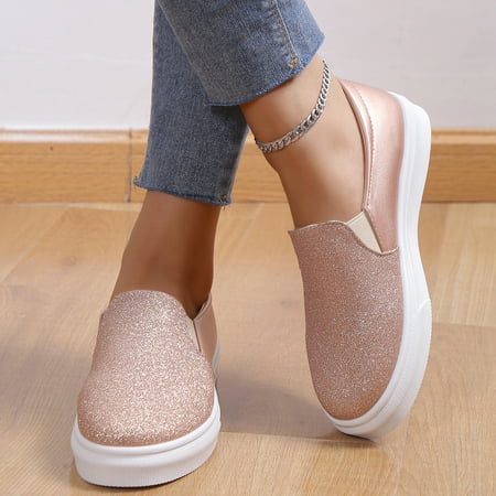 Women‘s Leisure Sneakers Flat Lightweight Slip On Low Top With Sequin Decoration Casual Shoes Women‘s Footwear