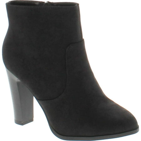 Delicious Women s Admit Almond Toe Chunky Wooden Heel Ankle Bootie Black Nu 10