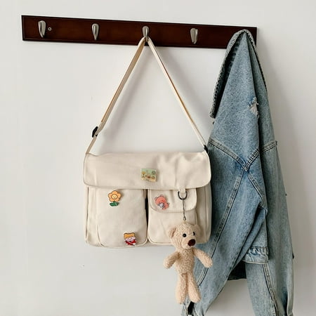 Bxingsftys Canvas Crossbody Bag Women Students Large Satchel w/ Badge (Beige Pendant)
Bxingsftys Canvas Crossbody Bag Women Students Large Satchel w/ Badge (Beige Pendant)