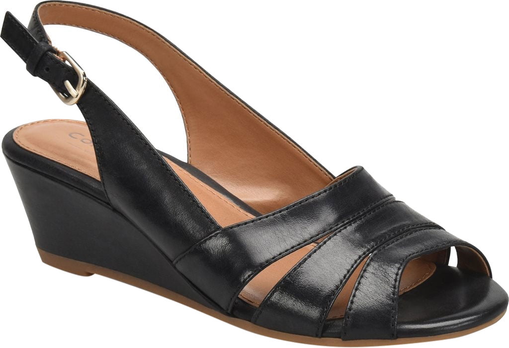 Women S Comfortiva Randi Slingback Wedge Sandal Black Smooth Leather