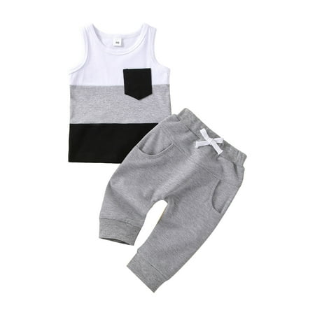 Gzhioc Baby Boy Pants Suit Patchwork Crew Neck Pocket Sleeveless Tank Tops Solid Color Trousers Set Black/Gray
Gzhioc Baby Boy Pants Suit Patchwork Crew Neck Pocket Sleeveless Tank Tops Solid Color Trousers Set Black/Gray