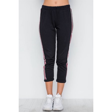 Bella Grace Black Contrast Trim High Waist Sweat Pants