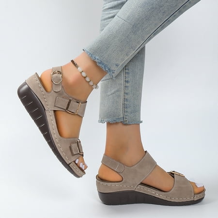 Aayomet Sandals Women Ladies Fashion Summer Vintage Solid Leather Open Toe Buckle Thick Sole Sandals Gray 9
Aayomet Sandals Women Ladies Fashion Summer Vintage Solid Leather Open Toe Buckle Thick Sole Sandals Gray 9